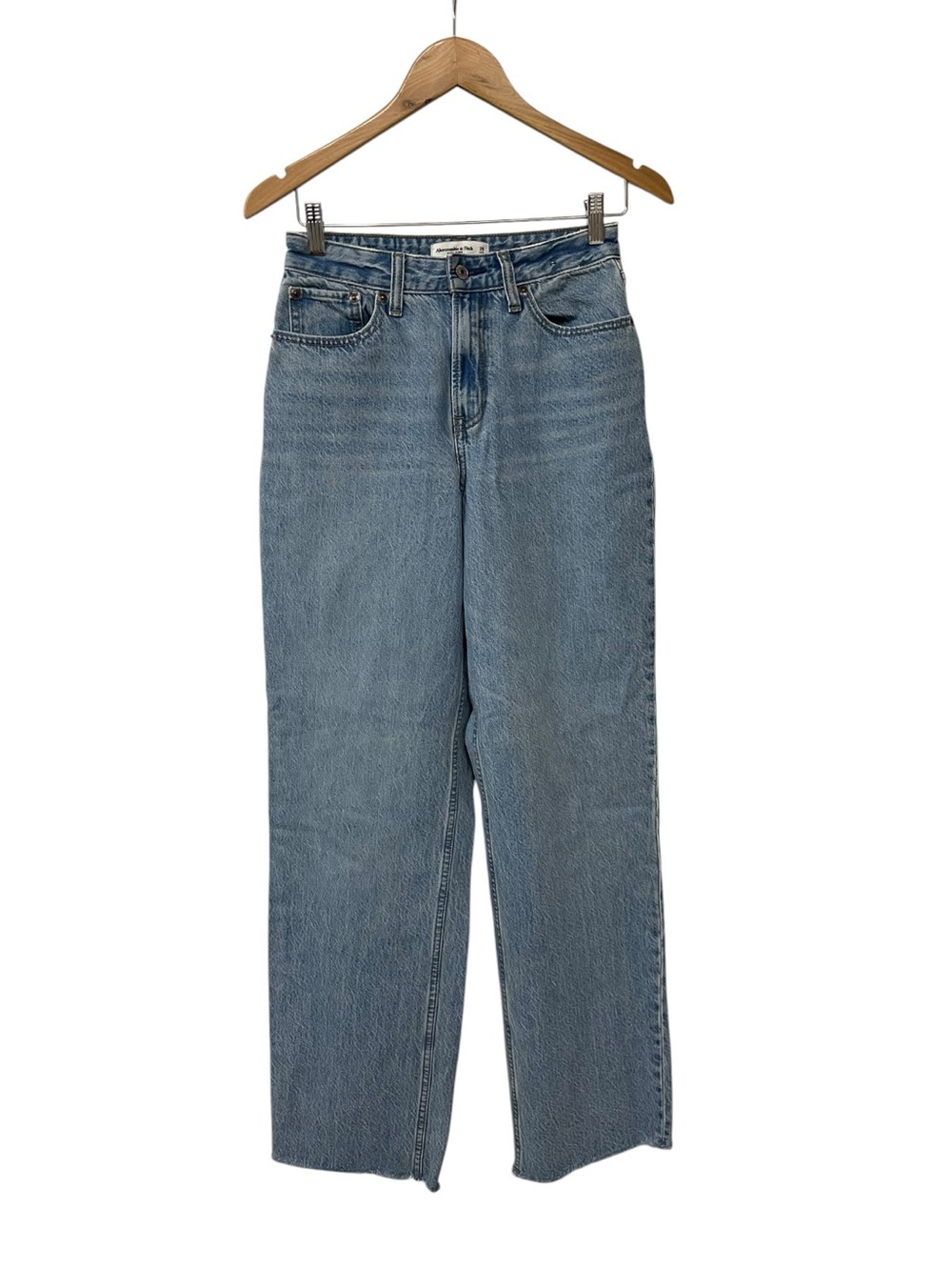Abercrombie & Fitch High Rise Loose Jean Light Wash Raw Hem 25